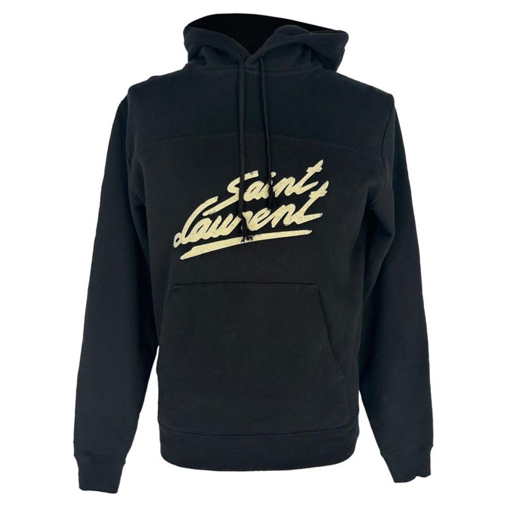 Saint Laurent 50s Signature Logo-Print Hoodie in Black Cotton